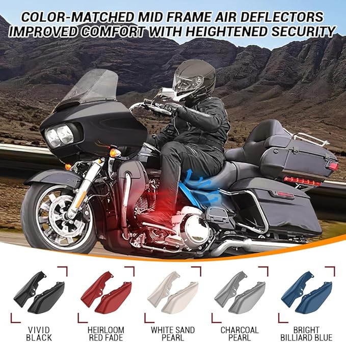Color - Matched Mid Frame Air Deflectors Heat Shield, Perfectly Fit for Harley Touring Models 2009-2026 Whiskey Fire