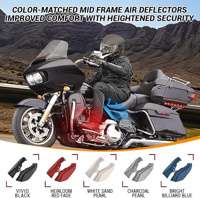 Color - Matched Mid Frame Air Deflectors Heat Shield, Perfectly Fit for Harley Touring Models 2009-2026 Sharkskin Blue