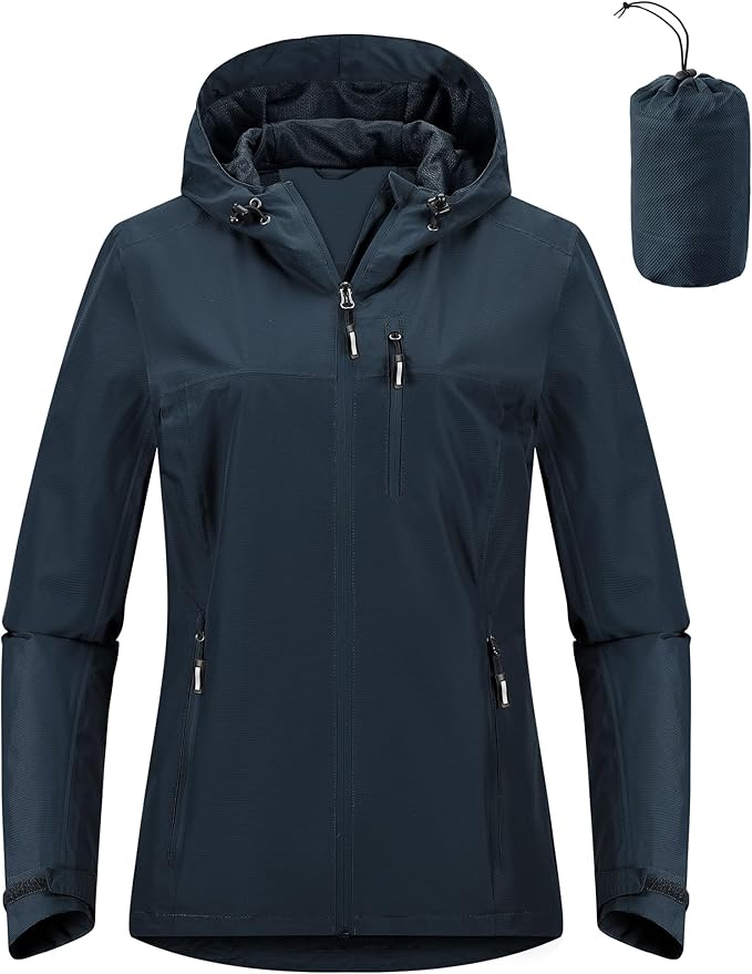 Outdoor Ventures Packable Rain Jacket Women Lightweight Waterproof Raincoat with Hood Cycling Bike Jacket