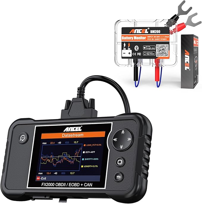ANCEL OBD2 Scanner FX2000 Car Scanner ABS SRS Transmission Airbag OBDII Scanner Diagnostic Tool, BM200 12V Car Battery Tester, Bluetooth 4.2 Automotive Battery Monitor Auto Battery Load Analyzer
