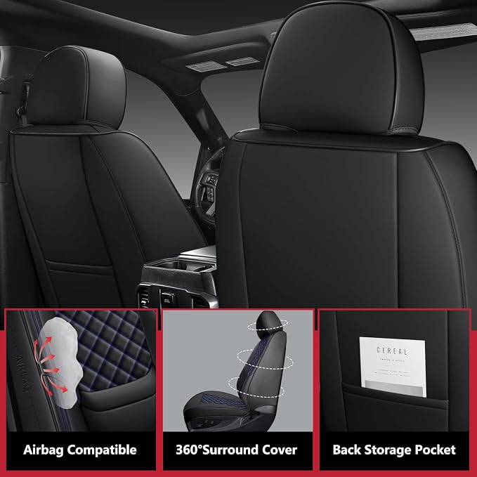 Wrangler Seat Covers 2018-2026 Full Set, Waterproof Leather Interior Sets with Lumbar Support Custom Fit for Jeep Wrangler JL 4 Door Unlimited Sahara/Sport/Rubicon X 392 Willys, Black Blue
