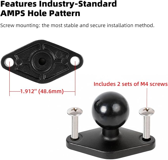 Heavy Duty Phone Mount Holder with Vibration Dampener for Boat Truck Car [Camera Friendly] [1s Lock & Release] [Aluminum Screw-Mounted AMPS Diamond Base & Medium Arm], Fits 4.7-7.2" Cell Phones