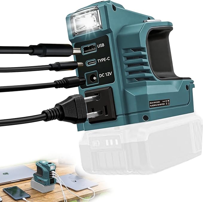 Real 220W Power Inverter Compatible with Makita 18V Battery, DC 18V to AC 110V-120V Portable Power Station with 1 AC Outlet, 1 USB & Type-C, 1 12V DC & 200LM LED (Tool Only)