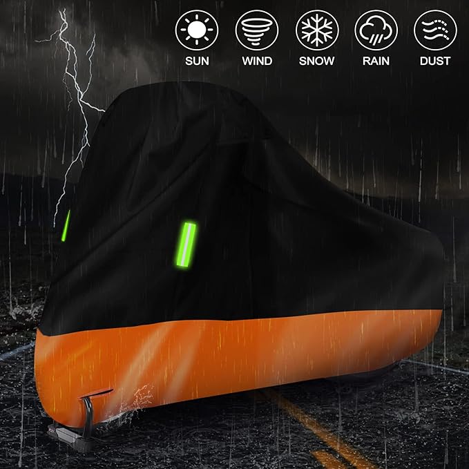 Waterproof Motorcycle Cover Replace for Harley Davidson Cruiser Iron 883/FAT BOY 114/HERITAGE Classic 114 with Anti-Theft Lock Hole & Reflective Strips for Outdoor Rain Snow Protection(86-94in)