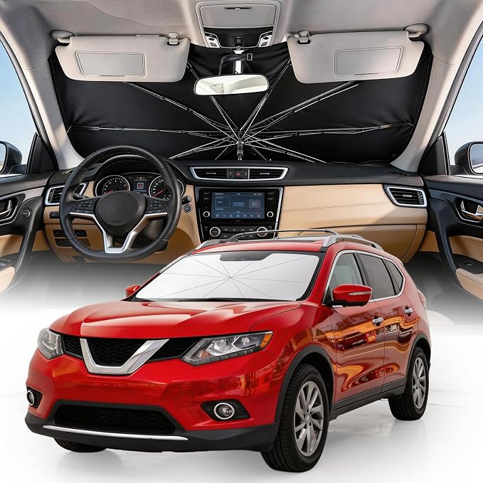 Weektic Custom Windshield Sun Shade Umbrella for Nissan Rogue 2008-2013, [Double Thickened Ice Crystal Coating] Sun & Heat Protection, Keep Vehicle Cool & Protect Interior