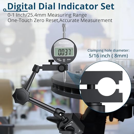Dial Indicator Magnetic Base Set (132lbs/60kg Tensile Force) 0-1 Inch Precision Gauge for Machining,Lathe Alignment & Metalworking Dial Indicator Gage Gauge for 3D Printer Lathe Workshop