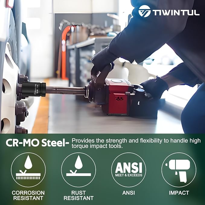 33mm Impact Socket 1" Drive, Deep 6 Point Design, CR-MO, ANSI Certified, Heavy Duty 33mm Socket 1 Inch Drive for Truck, Bus, Trailer & Farm Machinery Maintenance