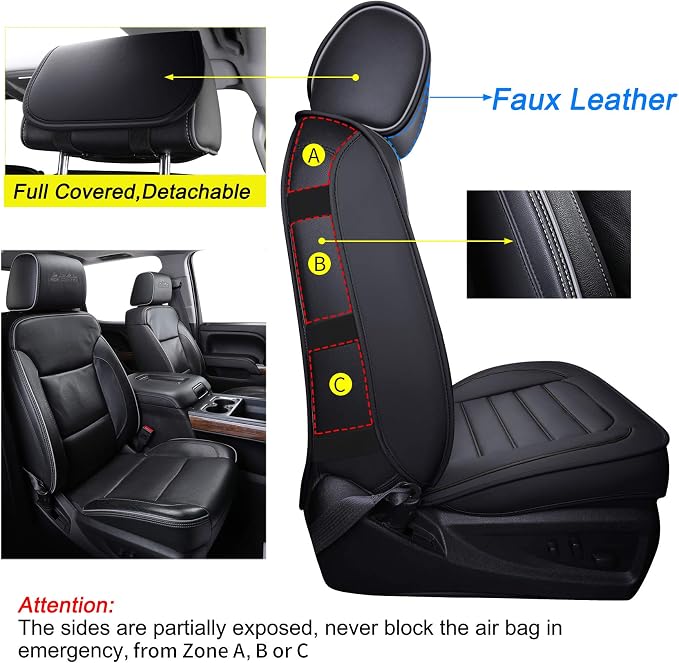 LUCKYMAN CLUB 2 Front Silverado Seat Covers Fit for 2007-2023 2024 2025 Chevy Silverado Sierra 1500 2500 3500 with Water Proof Faux Leather (Black 2 PCS)
