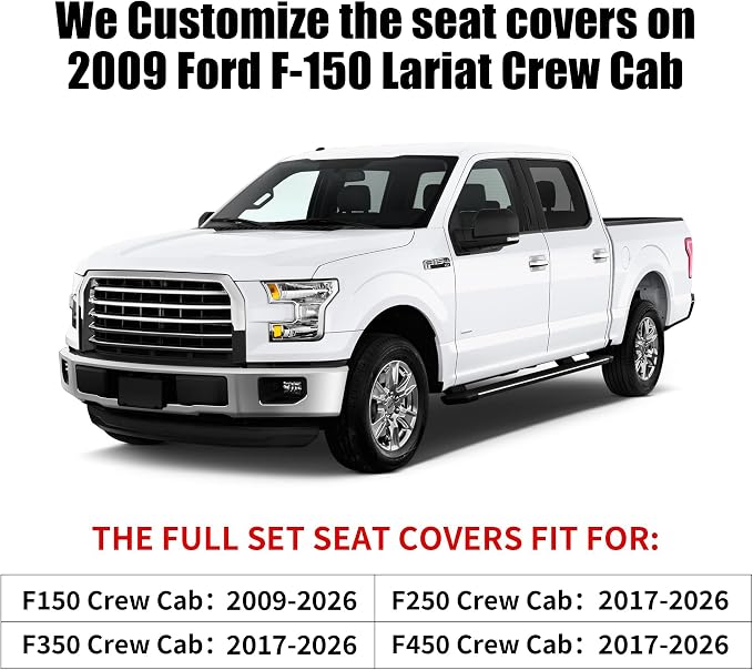 Aierxuan Ford F-150 2009-2026 Truck Seat Covers Custom Fit 2017-2026 F250 F350 F450, Waterproof Leather Cushion for Truck Pickup Supercrew Cab Lariat King Ranch Raptor (Full Set, Black-Red)