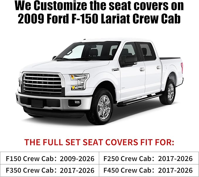 Aierxuan Rear Seat Covers for Ford F150 Crew Cab Regular Cab 2009-2026, F250 F350 F450 2017-2026 (Rear Seat/Black)