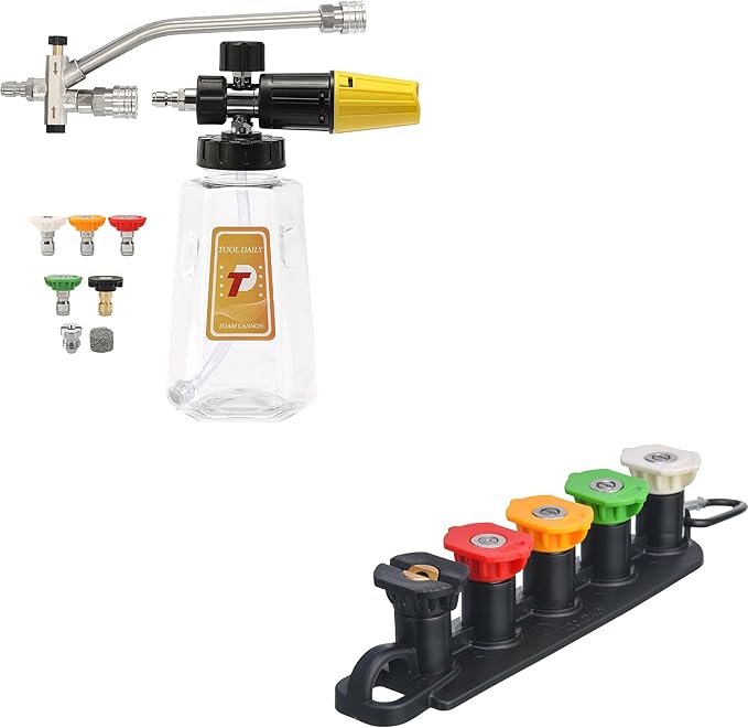 Tool Daily Pressure Washer Foam Cannon with Dual-Connector Accessory, Pressure Washer Spray Nozzle Tips with Nozzle Holder