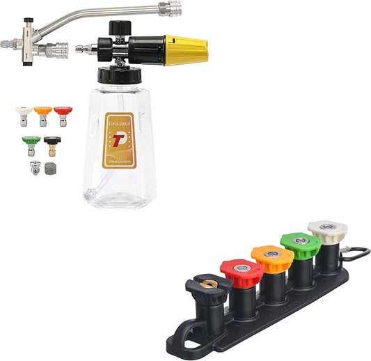 Tool Daily Pressure Washer Foam Cannon with Dual-Connector Accessory, Pressure Washer Spray Nozzle Tips with Nozzle Holder