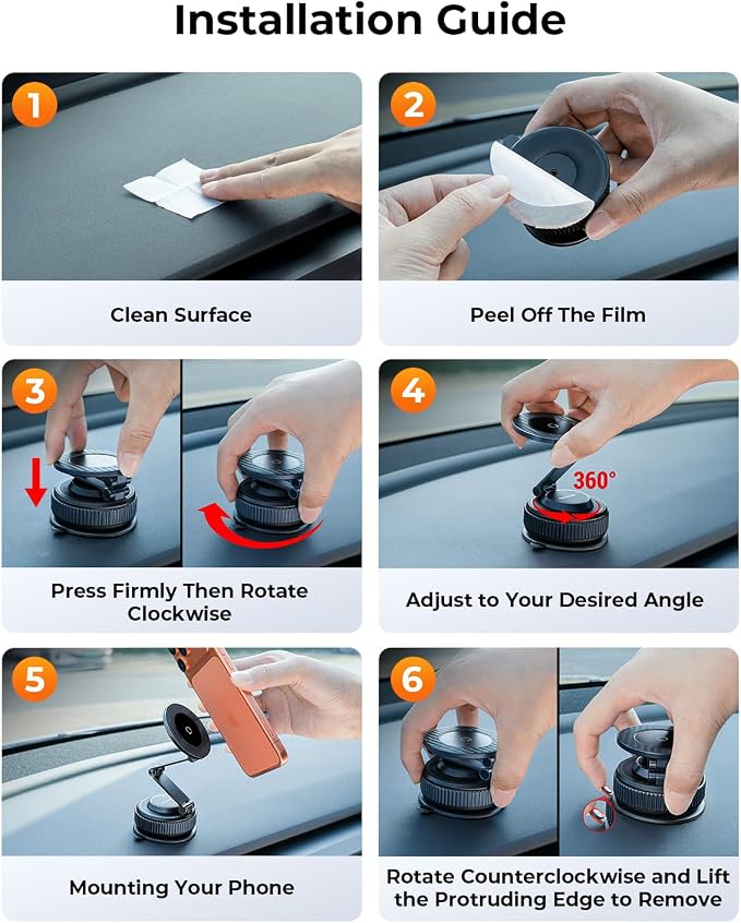 2026 Upgraded 360°Rotation Nano Gel Suction Phone Holder, Foldable Metal Vacuum Magnetic Phone Holder [119+LBS Max Suction] Tesla model Y/3 MagSafe car Phone Mount for iPhone 17 16 Pro Max S26 Ultra