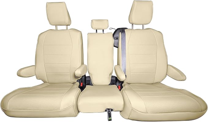 FH Group Custom Fit Car Seat Covers Specifically Made for 2021-2024 Toyota Sienna 8 Seater, Faux Leather Automotive Seat Covers - 2nd Row Solid Beige