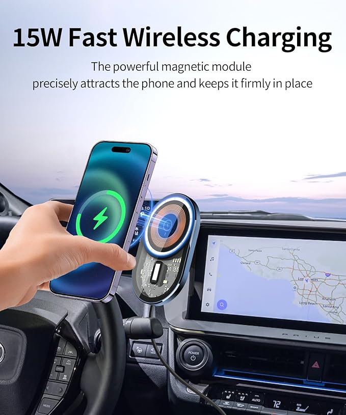 Wireless Charging Car Phone Holder for Toyota Prius 2023-2026, 12.3" Screen Fixed Clip, 360° Rotation Car Phone Mount Compatible with MagSafe
