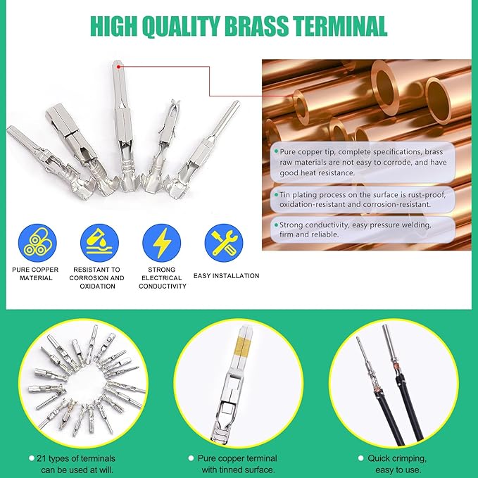 Twidec/345Pcs Car Electrical Wire Terminal Pins Connector Kit 1/1.5/1.8/2.2/2.8/3.5mm Male Female Connector Pins Terminal Automotive Wire Connector Crimp Pins With Pin Remover