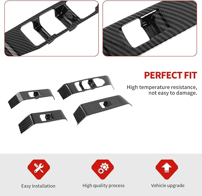 Jimen Fit for Chevrolet Colorado/GMC Canyon 2023-2025, Window Lift Switch Panel Cover Trim (Carbon Fiber)