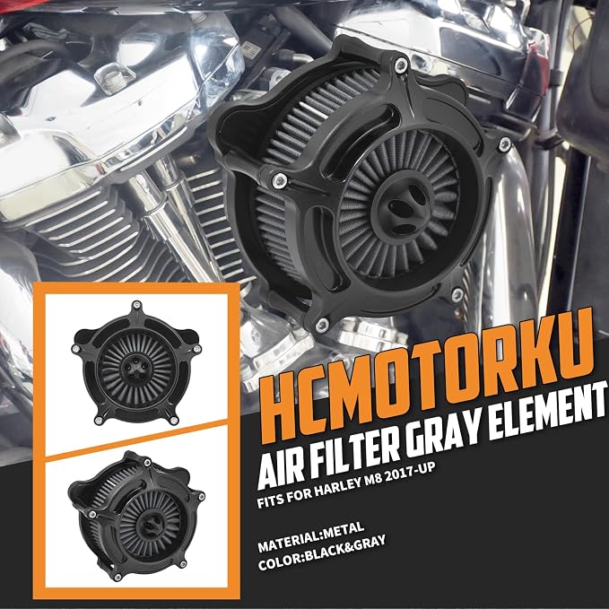 Air Cleaner Filter Aluminum Fit for Harley Touring Road King Street Glide Softail (Black Housing Grey Element, D For M8 Touring 17-23 Trike 17-25 Softail 18-24)
