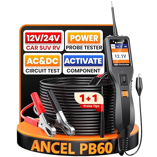 ANCEL PB60 Automotive Power Circuit Probe Tester 12-24V, All-in-One Electrical Diagnostic Tool with Component Activation, Short Finder, Digital Multimeter Ohmmeter Functions for Cars Trucks RVs ﻿