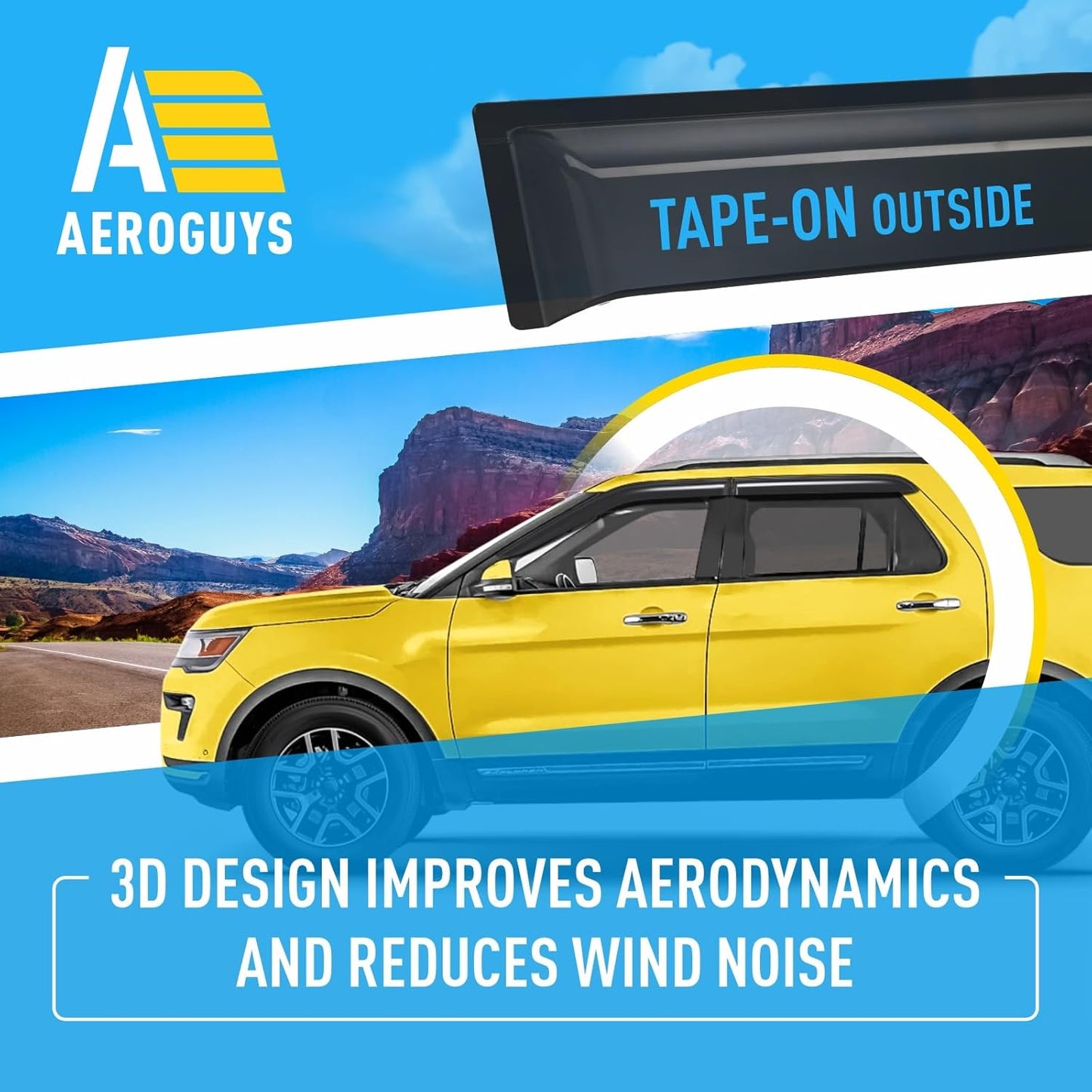 Extra Durable Window Deflectors Tape-On Window Visors Rain Guards Fit for Ford Explorer 2011-2019, Sun Visors, Wind Vent for Shades, Exterior Car Accessories - 4pcs. AG0040