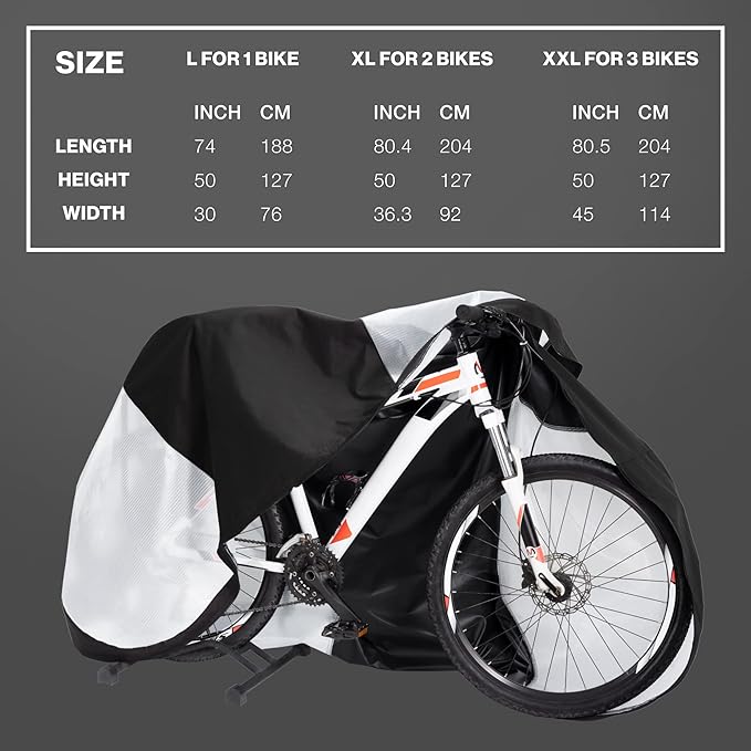 TeamObsidian Bike Cover - Outdoor Storage, Bicycle Transportation or Travel - Waterproof eBike Protection - For 1 to 3 Bikes - Heavy Duty Ripstop 600D Oxford Material - Transparent