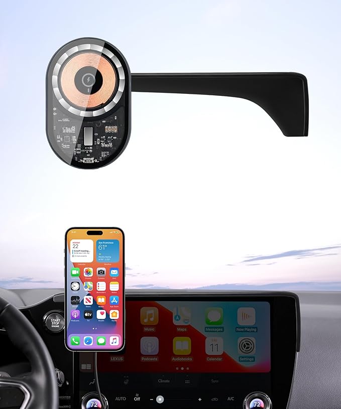 Wireless Charging Car Phone Holder for Lexus NX/NX Hybrid 2022-2026, 14" Screen Fixed Clip, 360° Rotation Car Phone Mount Compatible with MagSafe