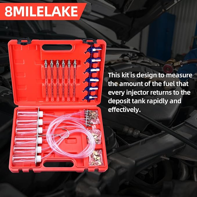 8MILELAKE Diesel Injector Flow Diagnostic Cylinder Common Rail Adaptor Test Tool Kit (Red)