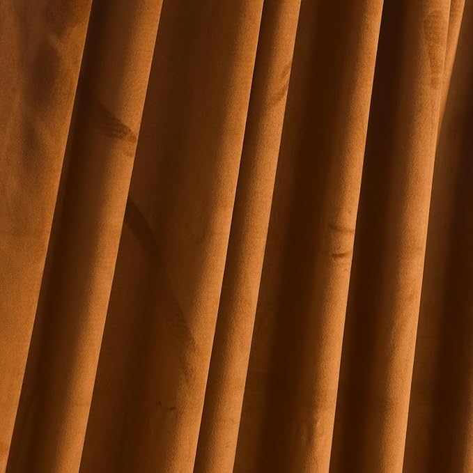 Roslynwood Luxury Soft Brown Velvet Curtains 72 inches Long Back Tab Thermal Insulated Blackout Window Drapes for Living Room/Bedroom/Dining Room, W52 x L72, 2 Panels