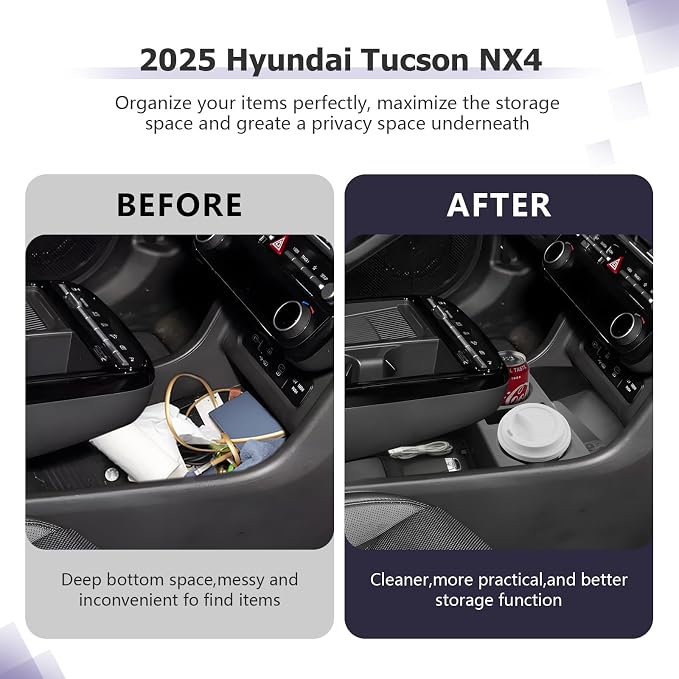LUWU 2026 Tucson Accessories for 2025-2026 Hyundai Tucson Lower Console Organizer Armrest Box Organizer Tray Only Fit for Tucson Limited/Hybrid - NOT for 2022-2026 Tucson with Automatic Transmission
