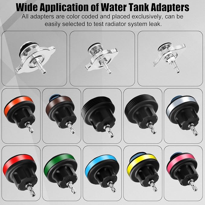 Radiator Pressure Tester Kit, 18PCS Automotive Water Tank Manual Pump Pressure Test Tool and Adapters Work on Cooling System Leak Down Detection for Cars Motorcycles Trucks Airlifts, Red