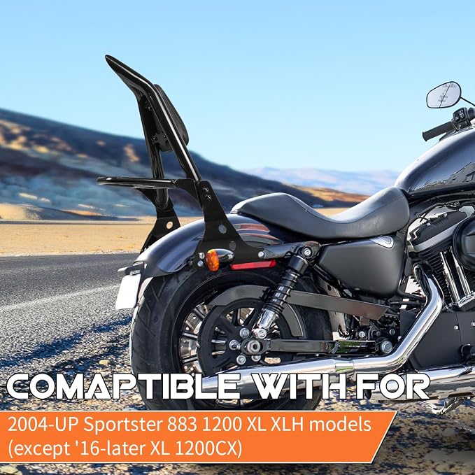 AUFER Motorcycle Detachable Rear Passenger Backrest Sissy Bar With Luggage Rack Rotary Docking Latches Clips Compatible With For 2004-Up Harley Sportster XL 883 1200 Super Low Forty Eight Seventy Two