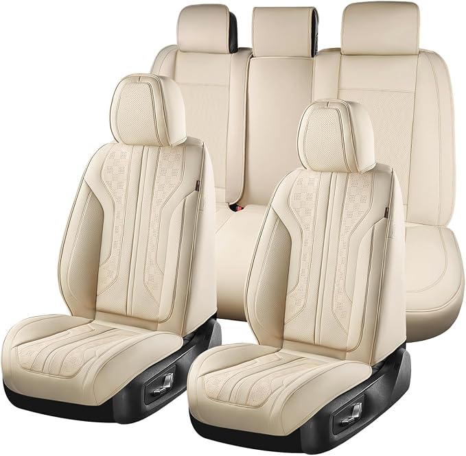 Coverado Car Seat Covers Full Set, Seat Covers for Cars, Front Seat Covers and Back Seat Cover Waterproof Leather Automotive Seat Cover, Universal Car Interior Protectors Cushion for Most Cars