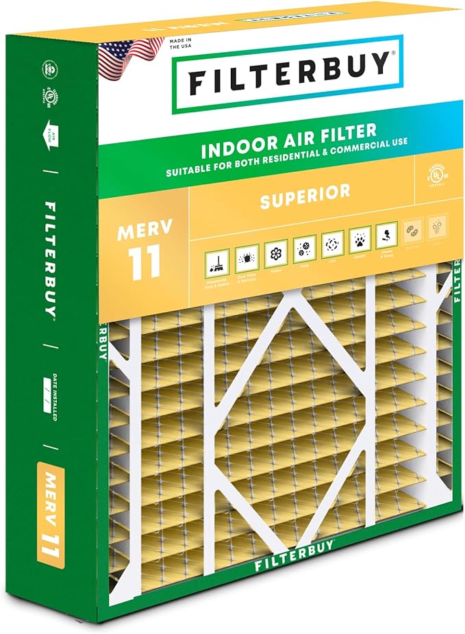 Filterbuy 21x24.5x5 Air Filter MERV 11 Superior Pet & Allergy Defense (1-Pack), Electrostatic Pleated HVAC AC Furnace Filters for Rheem, Ruud, and Protech (Actual Size: 20.63 x 24.13 x 4.38)