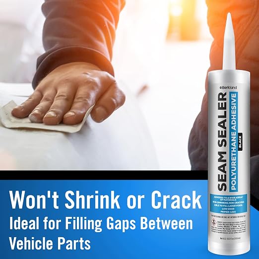 [2 Pack] Polyurethane Seam Sealer Automotive Compound Black — Paintable Auto Body Seam Sealer, Won't Shrink or Crack, Flexible Joint Filler for Bare & Painted Metal, RV Roof Sealant with Gloves, 10oz