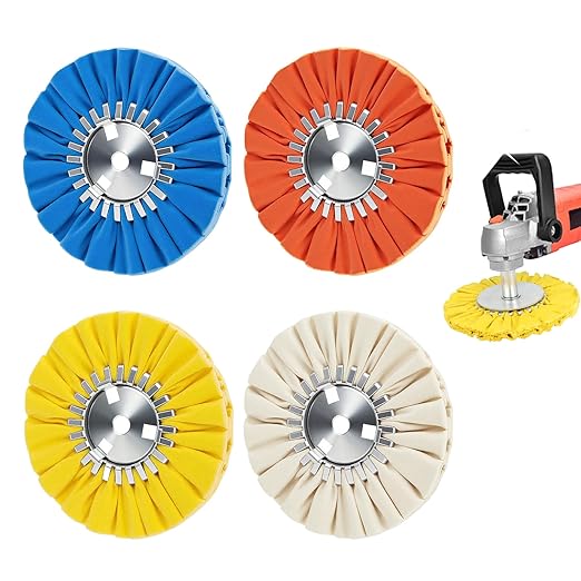 Airway Buffing Wheel Kit 4 Piece kit (1 pcs White & 1 pcs Orange & 1 pcs Blue & 1 pcs Yellow) 8" in Diameter 5/8" in Arbor Hole 12 Ply for Angle Grinder 4 Pcs