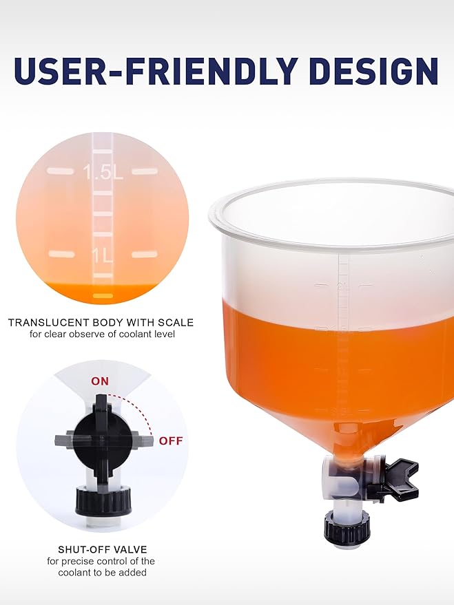 2026 Upgraded Coolant Bleeder Funnel Kit, Radiator Burping Funnel | Radiator Flush Funnel Kit, Car Coolant Air Bleeder Funnel Kit, Radiator Burp Funnel, Spill-Free Coolant Funnel Kit