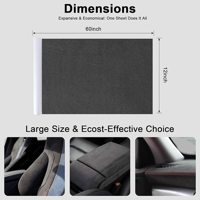 Premium Dark Charcoal Gray Suede Fabric Wrap - 12x60 inch Suede Wrap for Car Interior - Self-Adhesive Microfiber and Synthetic Leather, Stretchable Interior Film for Car and Home Decor