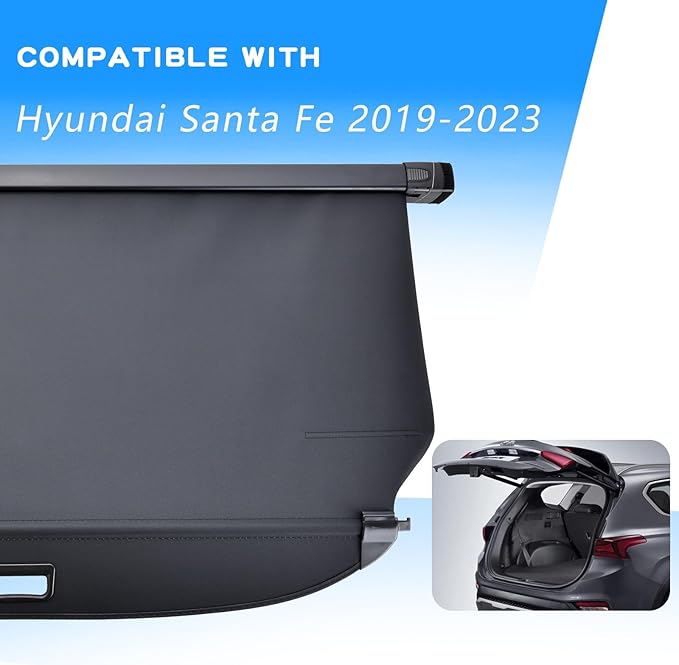 Cargo Trunk Cover Compatible with Hyundai Santa Fe 2019-2023 Retractable Luggage Security Rear Shade Cover Waterproof Anti-UV Privacy Protection