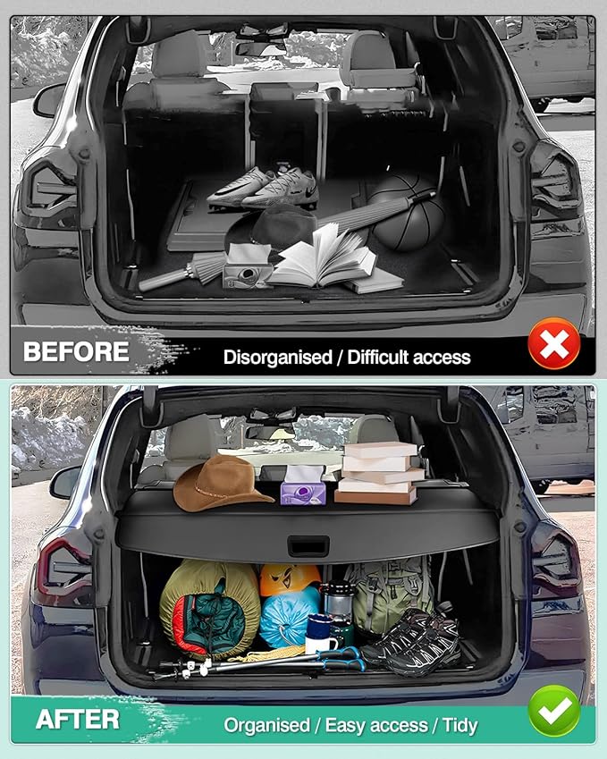 Powerty Retractable Cargo Cover for 2018-2024 BMW X3, Canvas Texture Trunk Cover Privacy Screen Rear Security Shade for BMW X3 Accessories