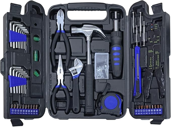GSTANDARD 129-Piece Mechanic Tool Set | General Household Hand Tool Kit with Plastic Storage Case