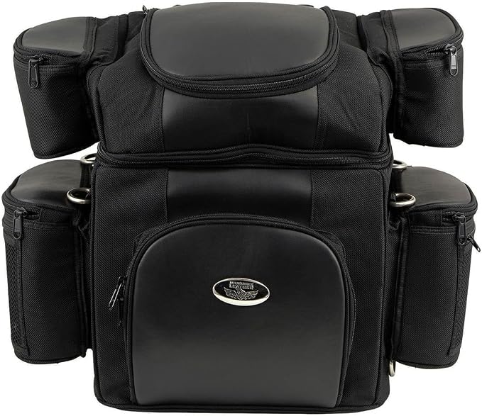 Milwaukee Leather MP8180 Medium Black '5 Pocket' Motorcycle Textile Double Barrel Sissy Bar Bag - Medium