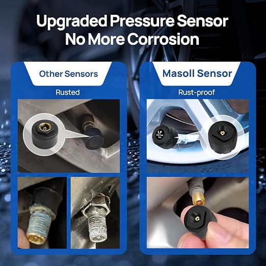 Masoll Tire Pressure Monitoring System, RV/Trailer TPMS with Solar Charging & Auto Calibration, M13 LCD Display tpms 4 sensors (0-87PSI)