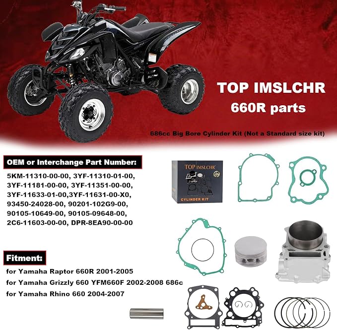 102MM Cylinder Piston Top End Rebuild Kit Compatible with yamaha Raptor 660R Grizzly 660