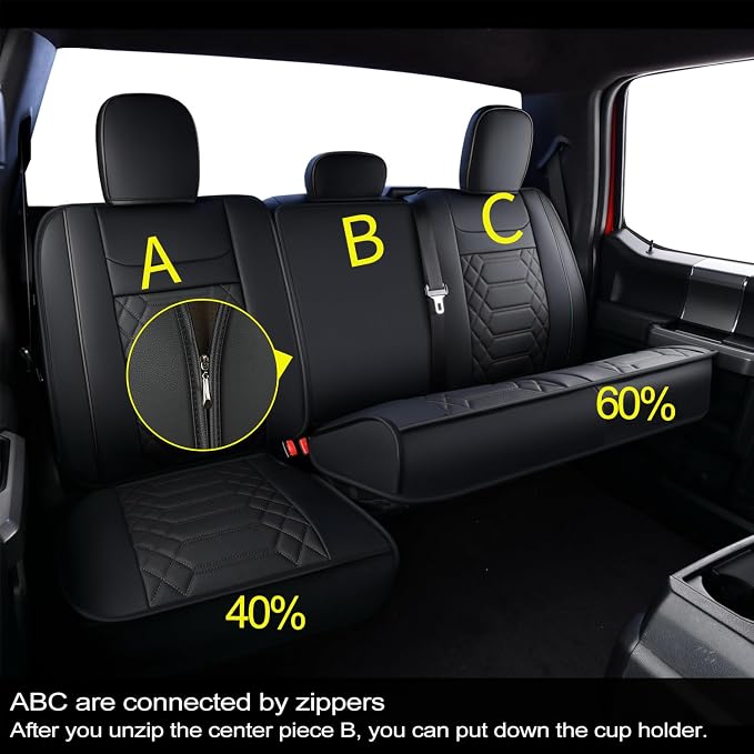 RISINGSTAR F150 Rear Seat Covers Faux Leather, fit for 2015-2026 F150 SuperCrew, and 2017-2026 F250 F350 F450 Super Duty Crew Cab(Rear Set, Black Rear)