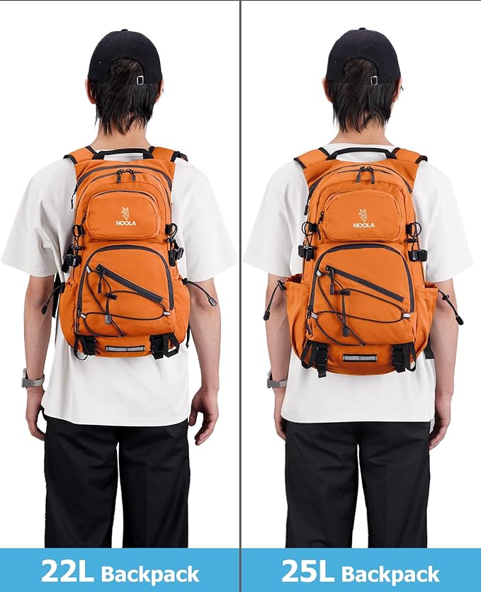 NOOLA Hydration Backpack with 3L Water Bladder - 25L Water Backpack for Hiking, Cycling, Running, Biking - Lightweight Hiking Pack Bag with Rain Cover, Phone Holder and Trekking Pole Holders, Orange