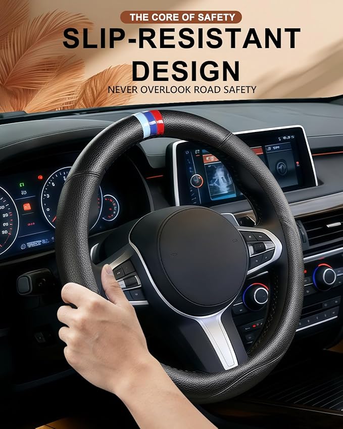 Customized Auto Car Steering Wheel Cover for BMW X1 X2 X3 X4 X5 X6 X7 i3 i4 i5 i8 535i 740Li 335i M3 M4 M5 Z1 Z3 Z4 Z5 (Black)
