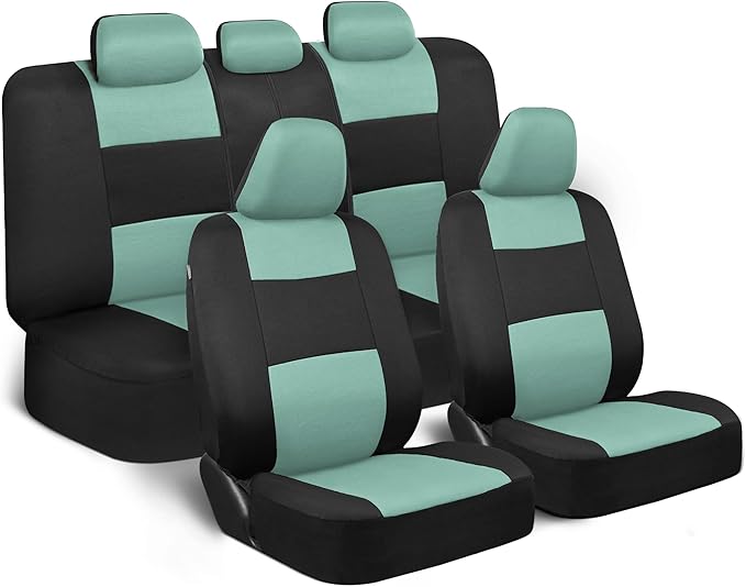 BDK PolyPro Car Seat Covers Full Set in Mint on Black – Front and Rear Split Bench Seat Covers Accessories for Auto Trucks Van SUV,Easy to Install