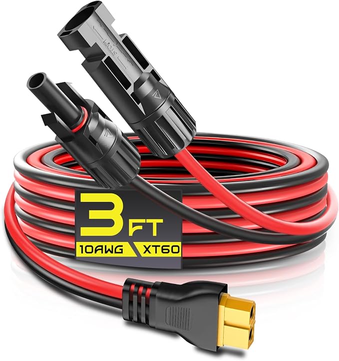 3FT 10AWG XT60 Solar Charging Cable, GIBBAB Solar Panel Connector to XT60 Extension Charge Adapter Cable with Caps & Wire Ties for LiFePO4 Battery RV Portable Power Station Generator