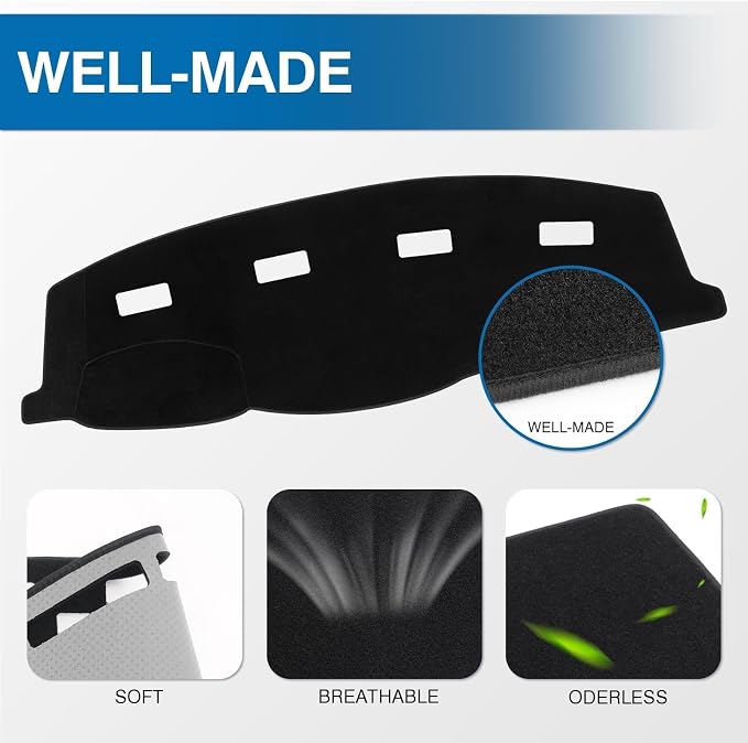 KUST Black Dash Cover for 2006-2008 Dodge Ram 1500 2500 3500/2009 Dodge Ram 2500 3500 4500 5500/2010 Dodge Ram 4500 5500 Polyester Dashboard Cover Non-Slip Interior Accessories for Dodge Ram No Glare