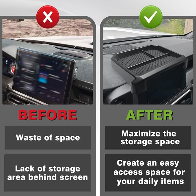 Muslogy Dashboard Storage Box & Center Console Organizer Compatible with 2024 Tacoma Accessories 8-inch Screen & Middle Console Storage Box ABS Material with Anti-Slip Mats
